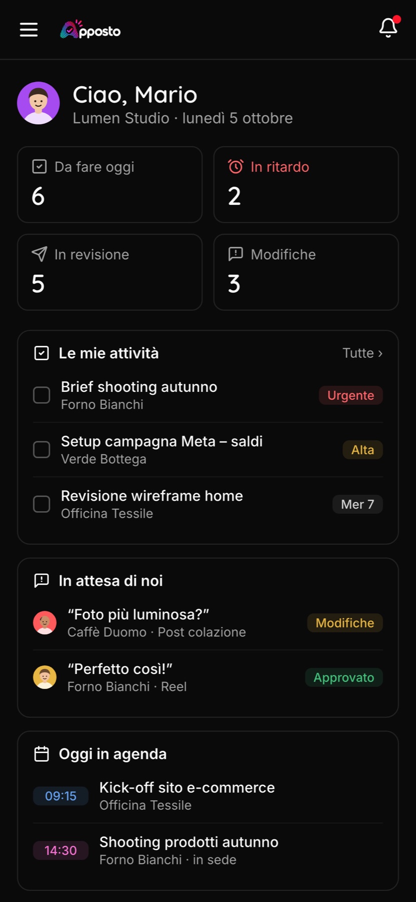 La panoramica di Apposto sul telefono